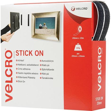 VELCRO Brand Stick-On Hook & Loop Tape 20mm x 10m Black