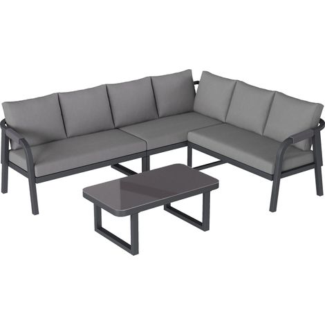 Gartenlounge Set mit 1 Ecksofa und 1 Couchtisch, fuer 6 Personen, Polyester und Stahl, Grau (1/5)