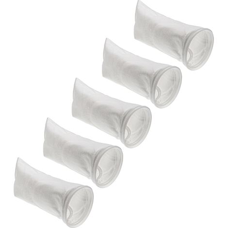 vhbw 5x Universal Filter Sock for Aquariums, Pools, Skimmers - Filter Bag, Polyethylene, 18 x 45 cm, 100 micrometre, White