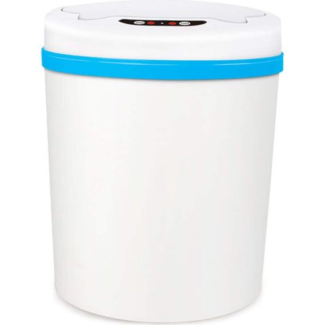 Cubo de basura de plástico inteligente de 8-10 litros con tapa para almacenamiento de residuos en hoteles, coches, oficinas, hogares y dormitorios (blanco). (1/5)