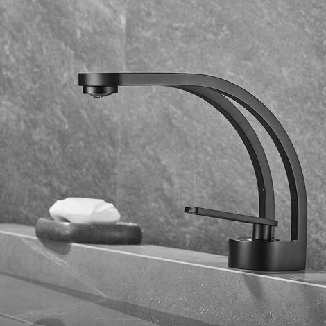 Modern Creative Design Bathroom Faucet, Black Basin Faucet, Bathroom Mixer Tap, Single Hole Basin Tap, Brass (Black) MUMU (1/4)