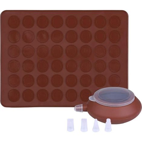 Tapis de cuisson en silicone antiadhésif pour macarons, capacité de 48 pièces, moules à macarons en silicone antiadhésif, kit de 48 macarons et accessoires de décoration de gâteaux (1/5)