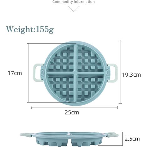 Silikon-Waffelform mit 4 Mulden, 17 cm Innendurchmesser - 2 Stück (blau und rosa) für Backofen und Mikrowelle - leicht zu entformen, hitzebeständiger Griff. (1/5)