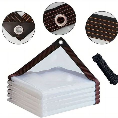 Telone trasparente e impermeabile. Tessuto impermeabile. Per uso esterno. 3 m x 3 m. Occhielli da 10 mm. Distanza tra gli occhielli 100 cm. Telone trasparente e impermeabile. (1/5)