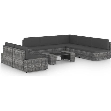 8-tlg. Garten-Lounge-Set mit Kissen Grau Poly Rattan