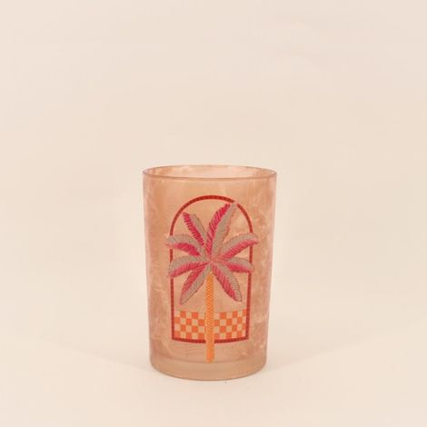 Photophore palmier en verre beige, rose 18cm (1/5)
