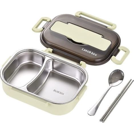 Bento Lunch Box,Boîte Boite Repas Box Enfant/Adulte et couverts ,Boîte à Repas Et 2 Compartiments,Vert (1/4)