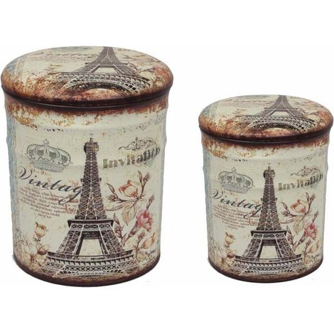 Pouf contenitori da interno in PVC con decoro Parigi Tour Eiffel set 2 pezzi -  AntiqueWhite
