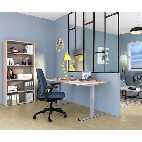 Bureau réglable en hauteur piétement alu Ergo180 x 80 cm - Arch - chêne gris - Maxiburo (1/3)