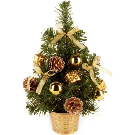 Small Dressed Table Top Christmas Tree - Decorations Included - Gold