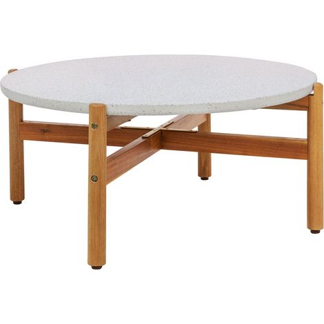 Table basse de jardin ronde 84,5 cm en terrazzo et acacia - TERATZA (1/5)