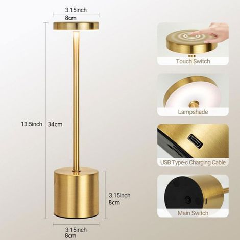 Lampe de Table - - Rechargeable USB - LED Tactile - 3 Températures de Couleur - Blanc (1/5)
