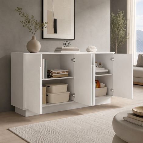 Buffet 4 portes 160 x 38 x 80 cm en MDF blanc mat DESVIAE (1/5)