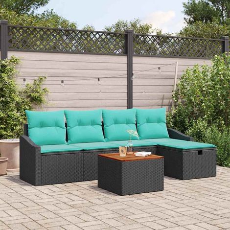 Salon de jardin modulable 6 pièces avec coussins en polyrotin noir – assise 5 places - PANGIVO (1/5)