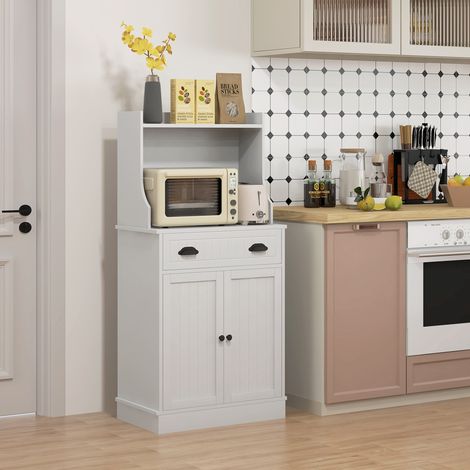 Rangement Meuble armoire micro-ondes pour cuisine avec espace ouvert 1 tiroir et placard 2 portes 61 x 35 x 125,4 cm - blanc