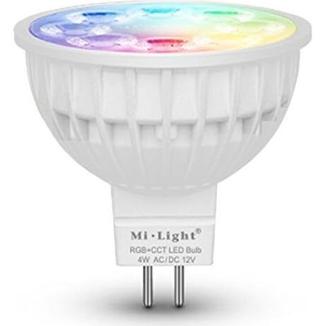 Projecteur LED MILIGHT 4W MR16 RGB + CCT, température de couleur réglable, modèle FUT104 – Pour éclairage d'accent, vitrines, décoration, compatible variateurs, lumière dynamique (1/3)
