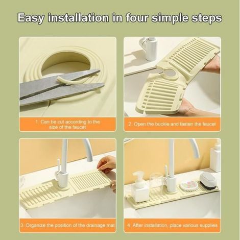 Tapis de Robinet pour évier de Cuisine,Protection Anti-éclaboussures,Tapis de Séchage en Silicone,Plateau d'évier en Pierre,Vert (1/4)