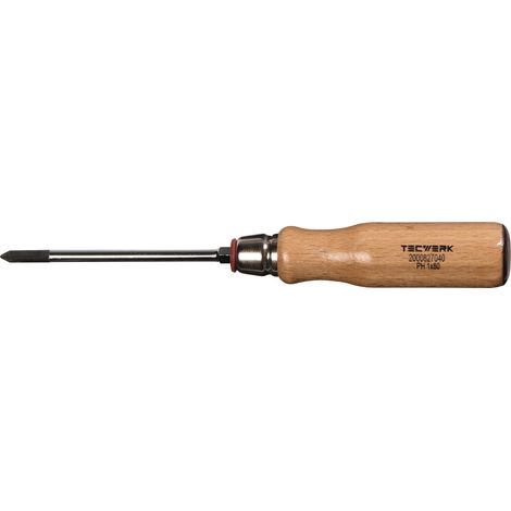 Destornillador Gr.PH 3 hoja-L.150mm Mango de madera Redondo.con vástago hexagonal TECWERK (1/3)
