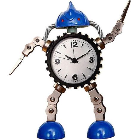 Réveil créatif, horloge robot, grande horloge de bureau bleue (1/5)