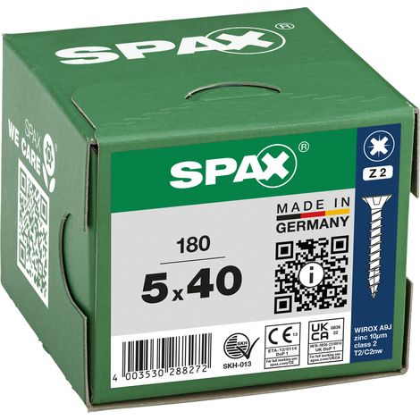 SPAX Vis universelle, 5 x 40 mm, 180 pièces, Tête centrante, Tête fraisée, Cruciforme Z2, 4CUT, WIROX - 8000000288272