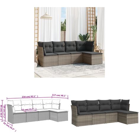 5-tlg. Garten-Sofagarnitur mit Kissen Grau Poly Rattan - Gartenmöbel - Esszimmergarnituren - Outdoor Möbel - Lounge Set - Rattan Sofa - Home & Living (1/3)