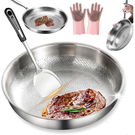 Poêle à frire professionnelle en titane martelé Siraat Titanium de 26 cm (10,23 po), version améliorée 2026, 100 % titane pur, sans revêtement, pour la cuisson. (1/5)