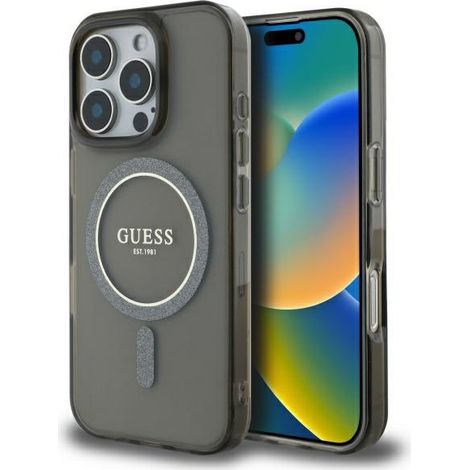 Funda rígida negra Guess GUHMP16LHFGEREK para iPhone 16 Pro de 6,3 pulgadas con IML Glitter Circle y MagSafe (1/5)