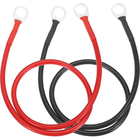 2PCS Câble De Batterie 8 AWG, 2ft Câbles D'onduleur De Batterie en Cuivre Naturel avec Bornes en Anneau De 1/2" pour Marine Solar Boat Car RV, Rouge Noir (1/5)