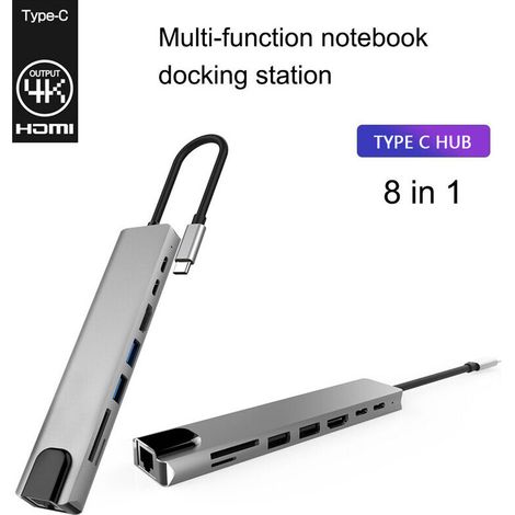 Hub USB compatto, docking station USB-C 7 in 1 che offre trasferimento dati ultraveloce e uscita HDMI 4K, con un involucro in lega di alluminio per una maggiore durata.
