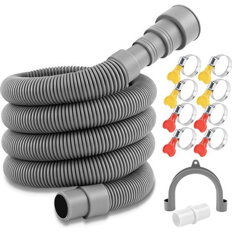 Tuyau Vidange Machine a Laver, 3 m Rallonge de Tuyau de Vidange, Tuyau de Vidange Universel, avec Support et Colliers de Serrage, pour Lave-Linge, Lave-Vaisselle (3M) (1/5)