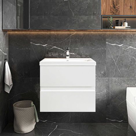 Hudson Reed Urban Wall Hung 2-Drawer Vanity Unit with Basin 4 Satin White - 600mm Wide (1/5)