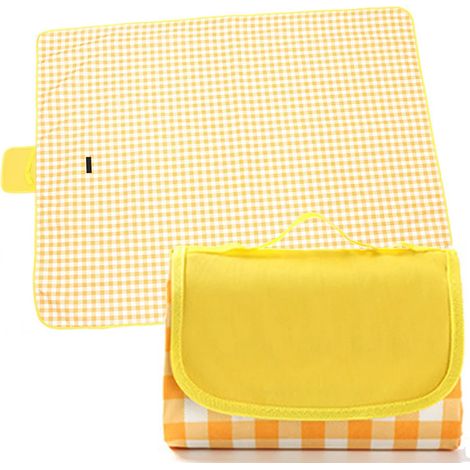 ASKSA Picknickdecke, wasserdichte Stranddecke, Picknickmatte, waschbar, leicht mit Tragegriff, geeignet für Wandern, Reisen, Camping, Parks usw., gelb, Größe: 150 x 180 cm