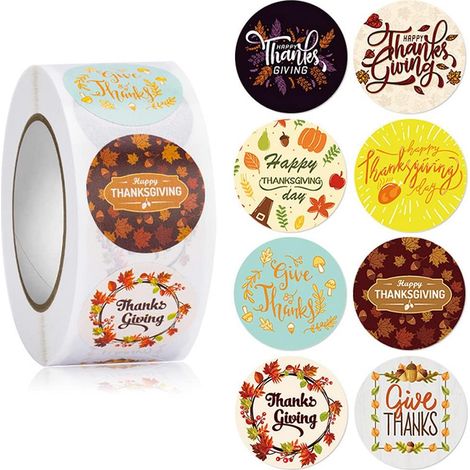 Rouleau d'autocollants Thanksgiving, 500 pièces, 8 motifs par rouleau, format pouce. (1/5)