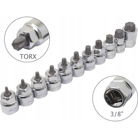 Asta nasadki niskoprofilowe Torx 3/8" na szynie, ideale per lavori di precisione, design compatto e robusto, resistente, facile dede uso, compatibilecon una varietà di utensili