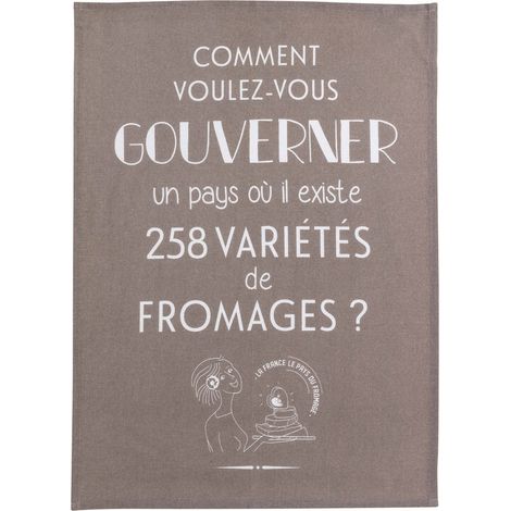 Torchon de Cuisine Essuie-Vaisselle 100% Coton Imprimé Citation Fromage Gris 50 x 70 cm - PANGIVO