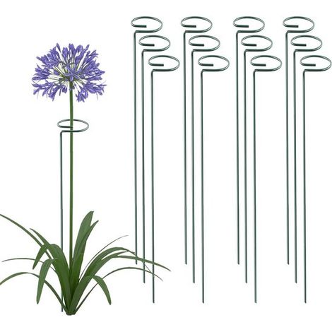 Pflanzenstützen 12 Stück Blumenstützen mit einem Ring Grün pulverbeschichteter Stahl, für Pfingstrosen, Lilien, Rosen, Gladiolen, Gärten und Blum (1/5)