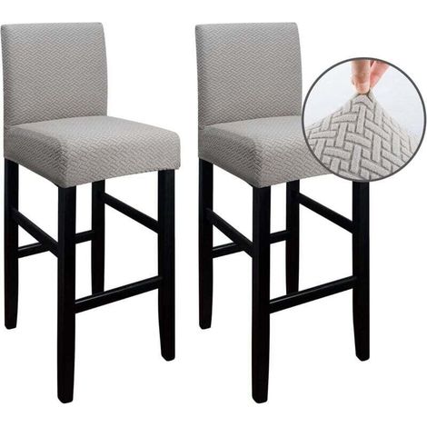 Lot de 2 Housse de Tabouret de Bar avec Dossier, Housses Anti-poussière lavables Extensibles pour Tabouret de Bar de Hauteur de Cuisine de Salle à Manger café(Taupe) (1/5)