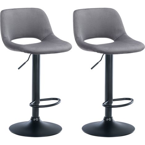 Sgabelli da bar seggioloni x2 con poggiapiedi in velluto grigio scuro base in metallo nero 100004084