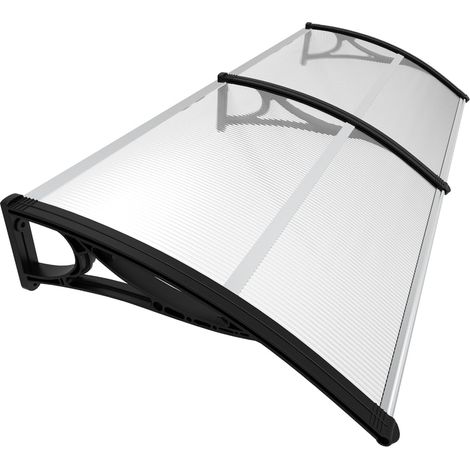 Auvent de Porte d'entrée Toit Marquise en Polycarbonate Porte Résistante Toit Abri Protection Contre La Pluie et UV Transparent 200x80cm Noir (1/5)