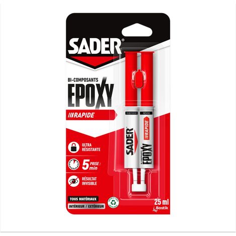 Colle Epoxy bi-composant Rapide - Colle forte et résistante - Collage accéléré - Tous Supports - Transparent - Seringue 25ml (1/5)