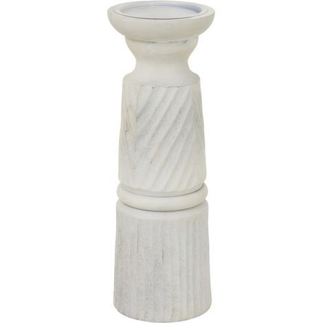 Large Carved Candle Holder - Wood - L10 x W10 x H30 cm - White