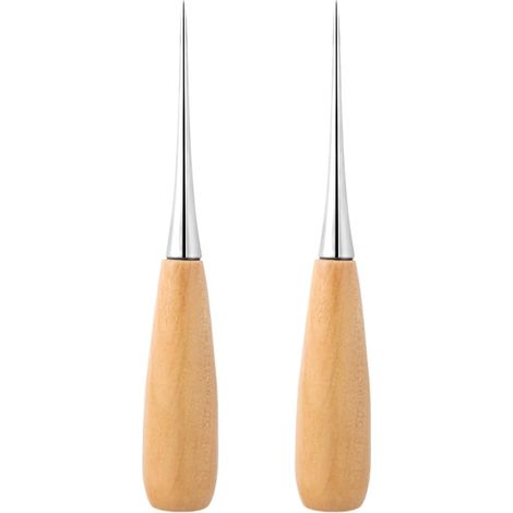 Lot de 2 Alène à coudre, Manche en bois, Tête en acier, Pour cuir et tissu, Outil DIY (1/5)