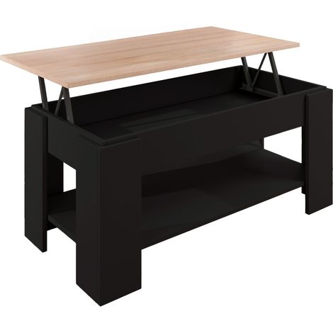 Couchtisch mit Höheverstellbarer Plate ausziehbarer Wohnzimmertisch Sofatisch Kaffeetisch Klapptisch 100x50x43,5 cm Modell Nicoleta Weiß Glanz und Sonoma Matt (1/4)