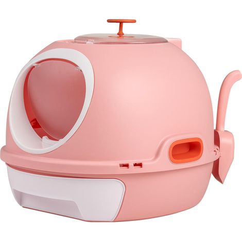 Avec couvercle et pelle, bac à litière fermé pour chat, entrée avant et sortie par le haut, anti-odeurs, rose (1/5)