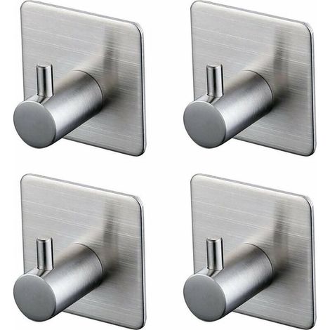 Selbstklebende Haken – Edelstahl-Aufhängehaken – Robuste Klebehaken – 4 Stück, Silber, Aufklebbare Haken für Mantel, Handtuch, Hut, Kein Bohren, Keine Schrauben (1/4)