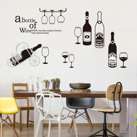 Sticker mural bouteille de vin en verre, papier peint amovible, décoration pour chambre ou maison (1/3)