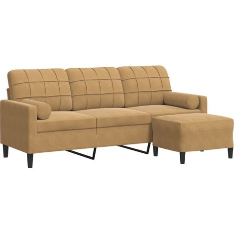Canapé à 3 places,Sofa pour Salon,Banquette avec repose-pieds Marron 180 cm Velours CFW665196 (1/5)