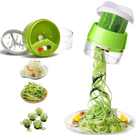 Spiraliseur de légumes Portable,4 en 1 Spiraliseur de Légumes,Spiralizer Manuel Multifonction Pour Courgettes, Carottes, Tagliatelles de Légumes, Concombres (1/5)