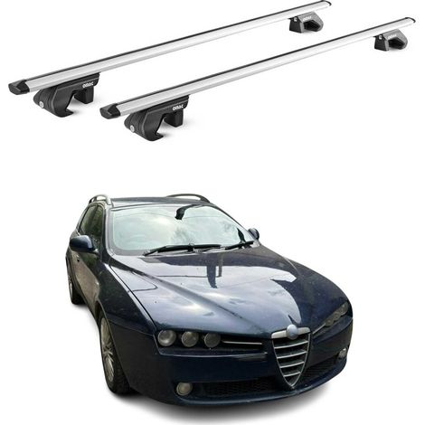 OMAC Dachträger Aluminium TÜV geprüft für Alfa Romeo 159 Sportwagen 2005-2011 – Für Standard Dachreling – T Nut – Max 90 kg – 2 Schlösser Silber (1/5)