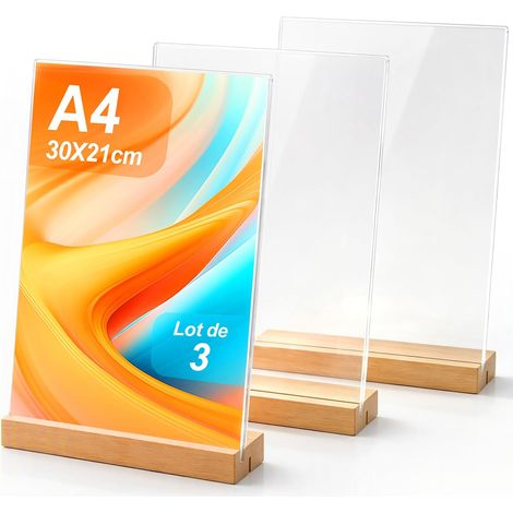 Lot de 3 Présentoir A4 Massif Plexiglas 2 Formes pour Salon (1/5)